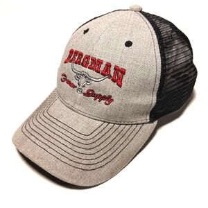 Bergman Farm Supply Trucker Hat Gray Black Mesh Snapback Longhorn Logo Cap Mens